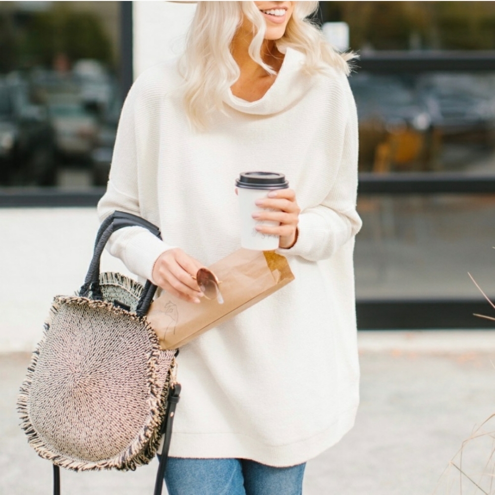 Free People Ottoman Slouchy Tunic Ecru XL sweater - Picture 8 of 9
